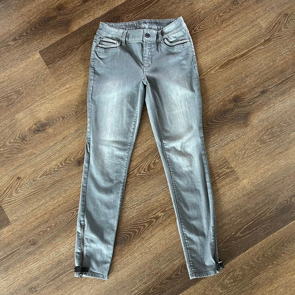 WHBM White House Black Market Grey & Faux Black Leather Skinny Jeans Size 2